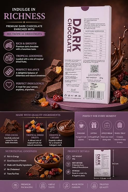 D'Melto Tropical Mix Fruits Dark Chocolate